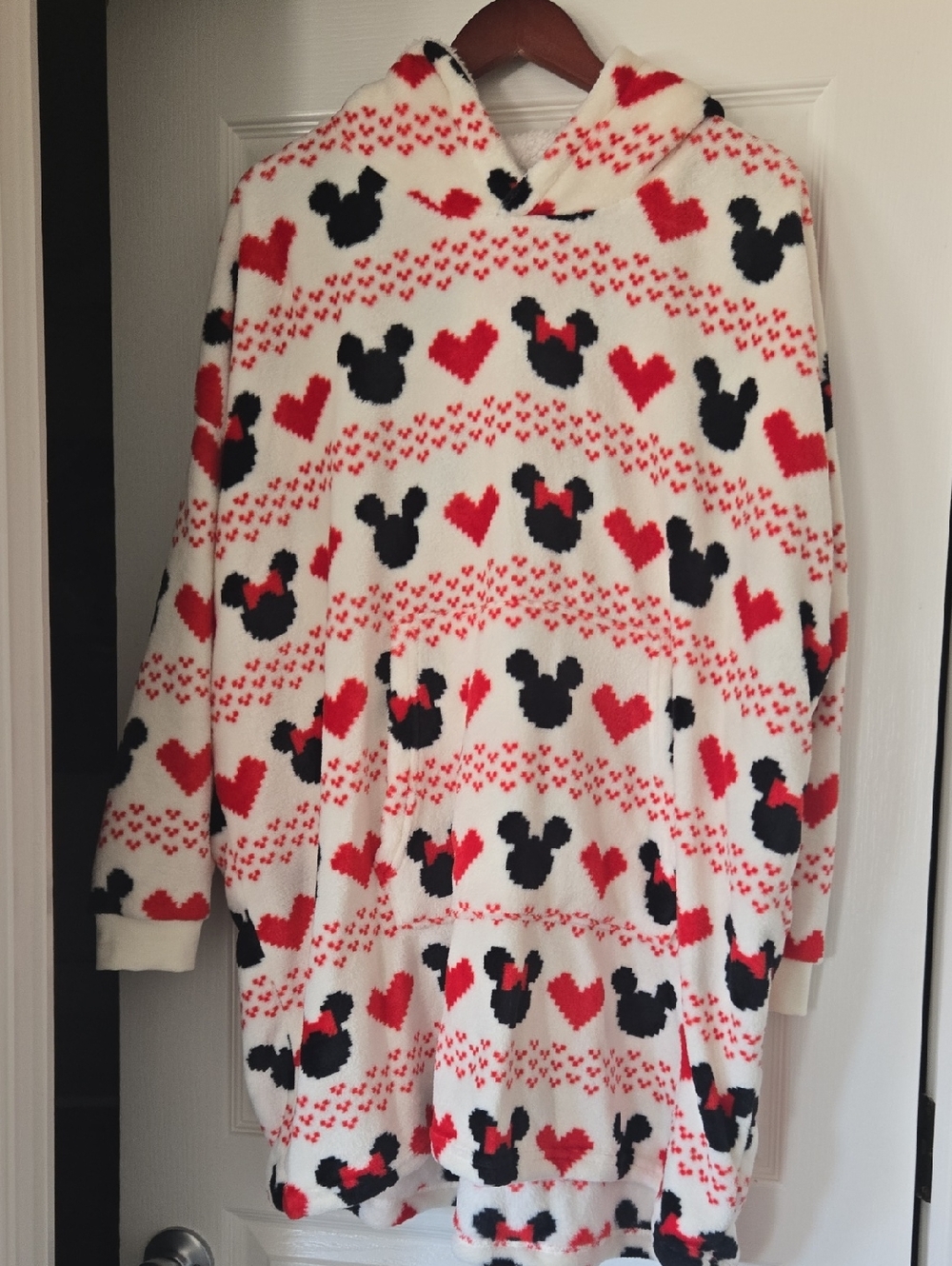Disney White and Red Plush Hoodie with Logo Tag